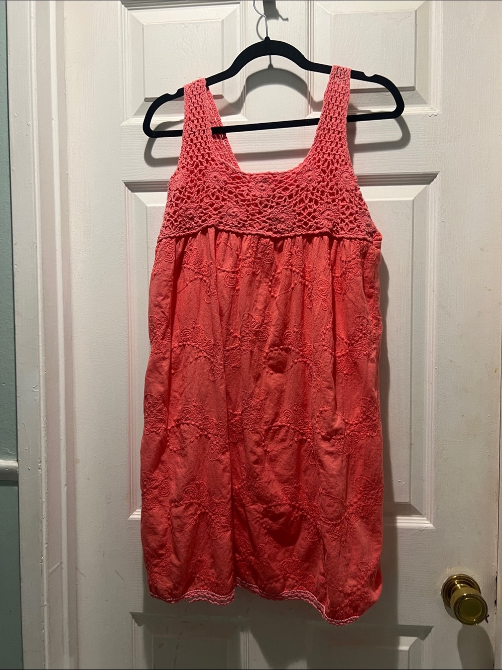 Angie Coral Crochet Yoke Casual Sundress